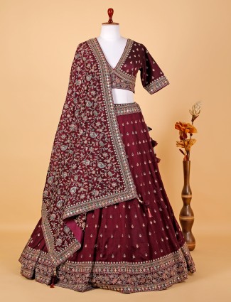 Maroon embroidery lehenga choli in silk
