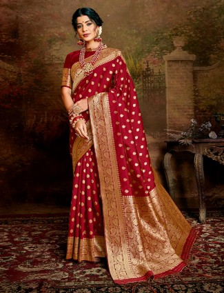 Maroon handloom banarasi silk saree for wedding days