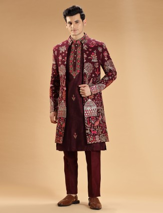 Maroon indo hotsell western sherwani