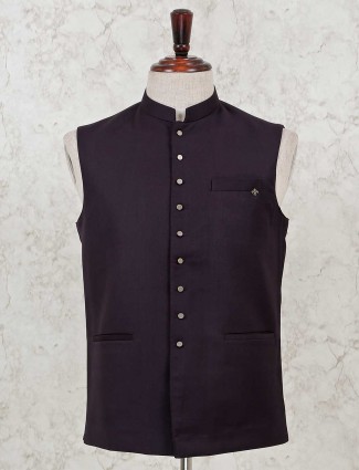 Maroon solid cotton silk waistcoat