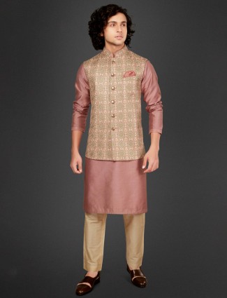 Mauve pink awesome waistcoat set in cotton silk