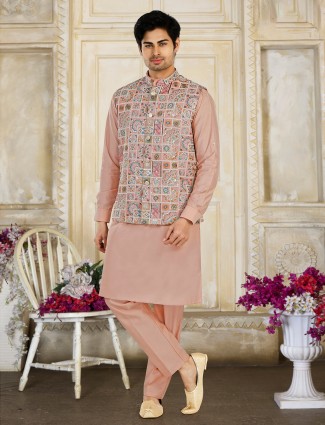 Mauve pink embroidery waistcoat set