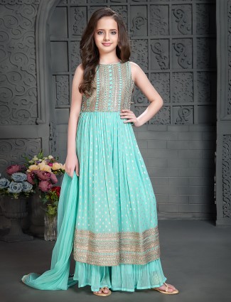 Mint green georgette nyra cut palazzo suit