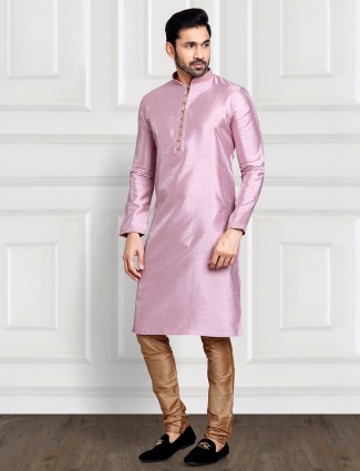 Muave pink art silk plain kurta suit