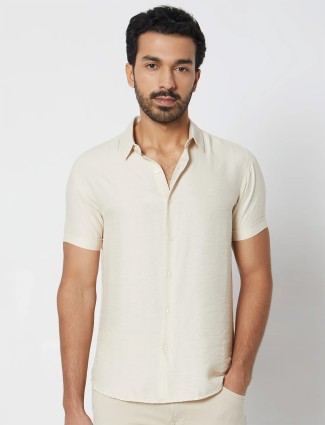 MUFTI beige plain cotton shirt