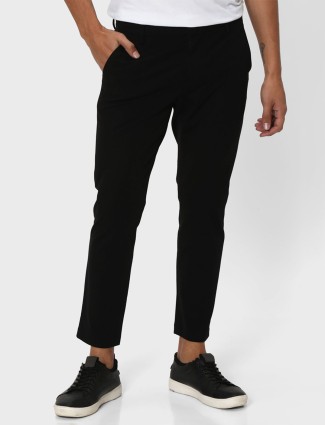 Mufti black solid ankle length trouser