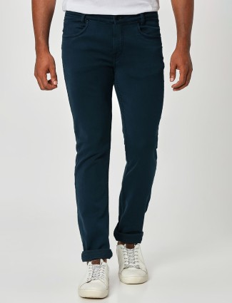 Mufti blue solid super slim fit jeans