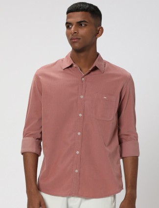 Mufti coral pink plain full sleeve shirt