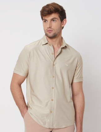 MUFTI cotton beige half sleeves shirt
