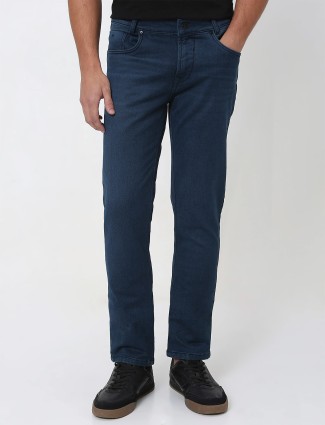 MUFTI dark blue solid super slim fit jeans