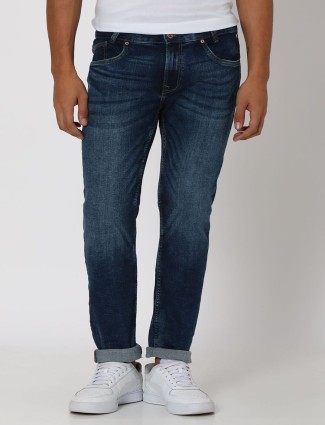 Mufti dark blue washed slim fit jeans