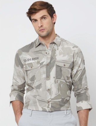 MUFTI grey cotton printed casual shirt