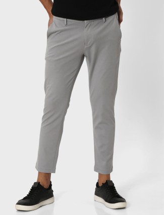 Mufti grey solid ankle length trouser
