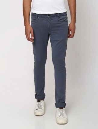 Mufti grey solid skinny fit cotton trouser