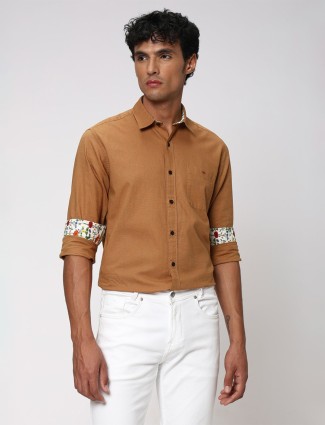 Mufti khaki cotton full sleeve shirt