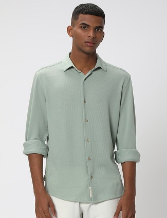 Mufti light green textured full sleeve shirt