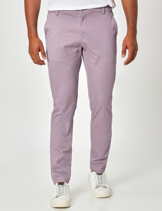 Mufti mauve pink solid super slim fit trouser