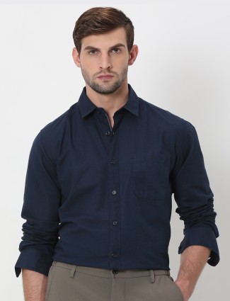 MUFTI navy cotton casual plain shirt