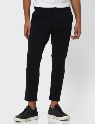 Mufti navy solid ankle length trouser