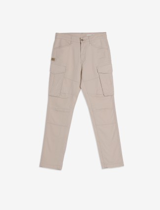 MUFTI off-white solid slim fit cargo jeans