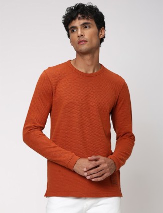 Mufti orange knitted plain t shirt