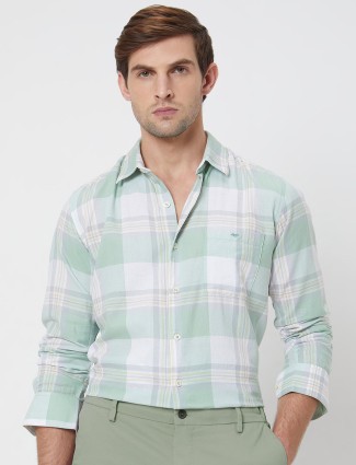 MUFTI pista green checks cotton shirt