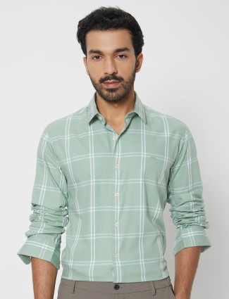 MUFTI pista green checks full sleeve shirt