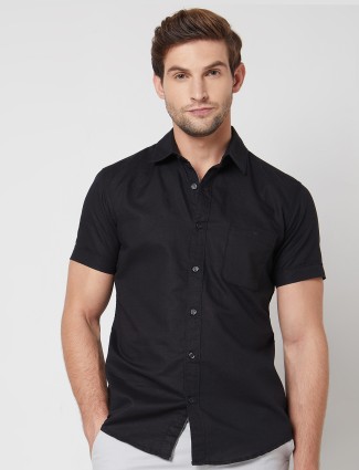 MUFTI plain black cotton shirt