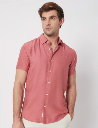 MUFTI plain peach cotton casual shirt