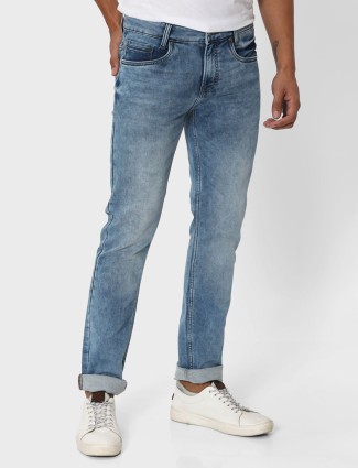 Mufti sky blue washed narrow fit jeans