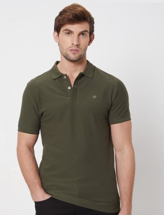 MUFTI stripe olive half sleeve polo t-shirt