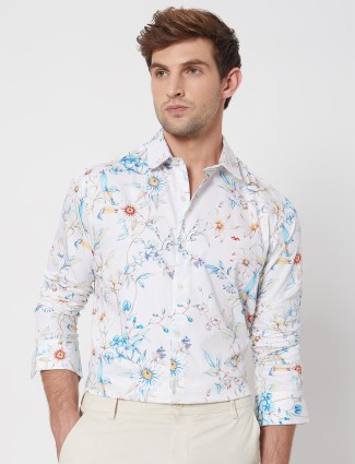 Mufti white floral printed cotton shirt