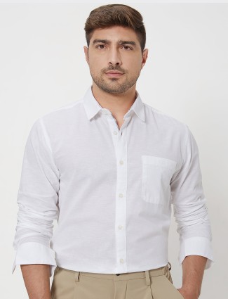 MUFTI white linen plain shirt