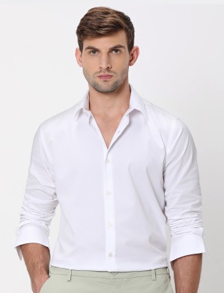 MUFTI white plain cotton shirt