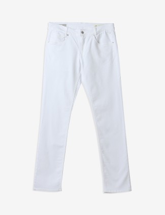 MUFTI white solid super slim fit jeans