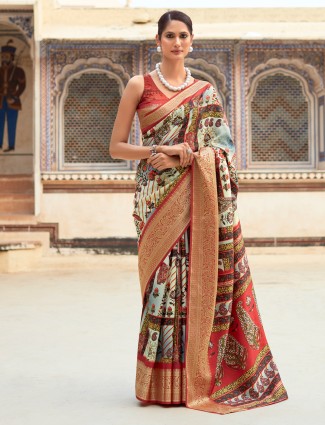 Multi color dola silk printed saree