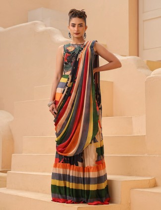 Shop Raina Georgette Pre draped Saree for Women Online in India at Aachho