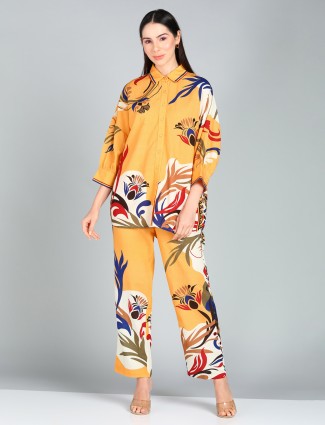 Mustard yellow printed co-ord set in cotton