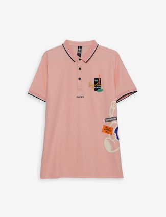 Mymera peach printed half sleeves t shirt
