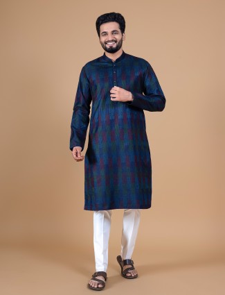 Navy and blue kurta suit in silk
