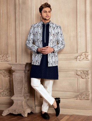 Navy embroidery indowestern