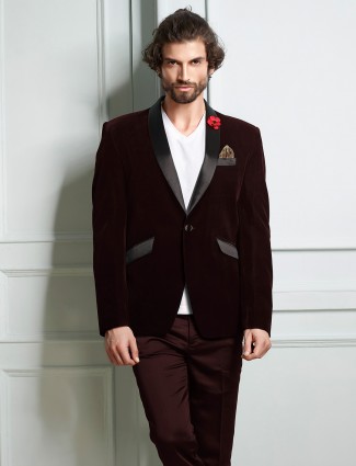 Wine maroon designer velvet solid blazer