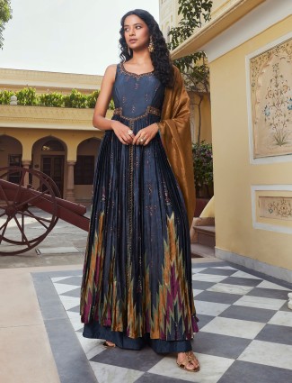 Navy printed palazzo suit with dupatta