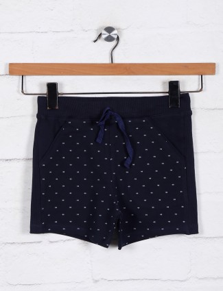 Navy printed shorts in cotton for casual wear