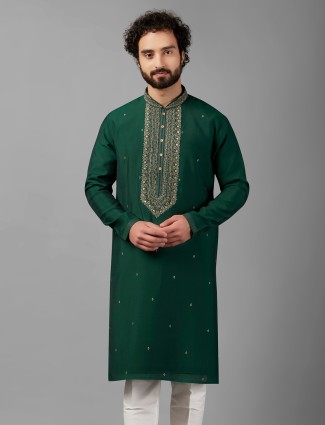 Newest bottle green silk kurta suit
