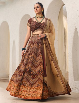 Breathtaking Brown Heavily Sequins Silk Bridal Lehenga Choli