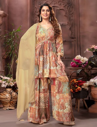 Newest peach printed palazzo suit