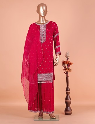 Newest red silk palazzo suit