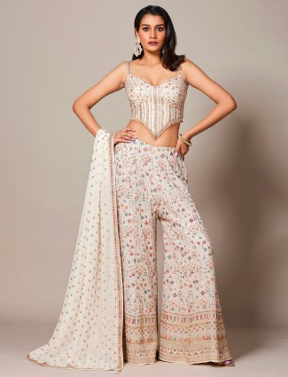 Newest white crop top style palazzo suit