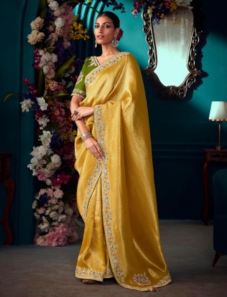Newest yellow banarasi silk saree